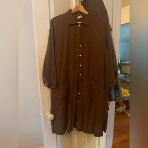 Beaton Linen Small ‘Raglan Coat’ Brown Midi Dress